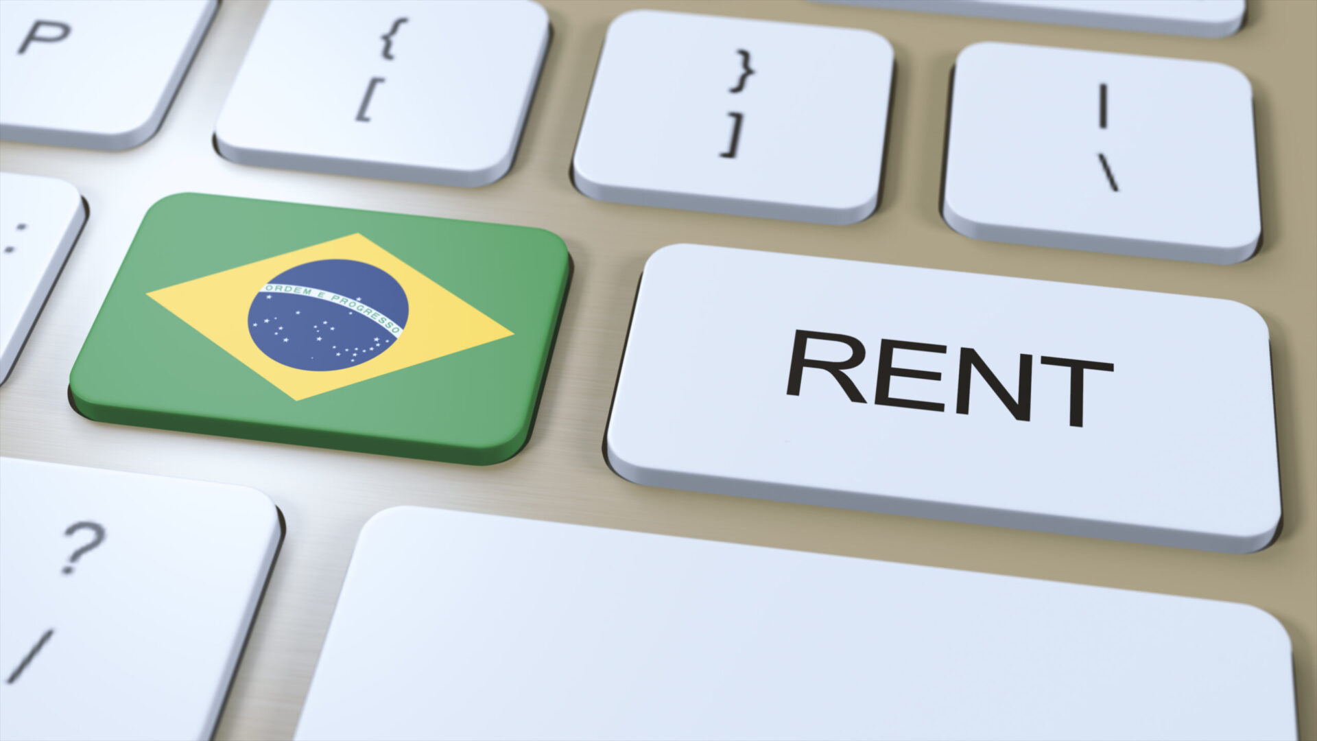 Brazil Rent Concept. 3D Illustration. Country Flag with Text Rent on Button